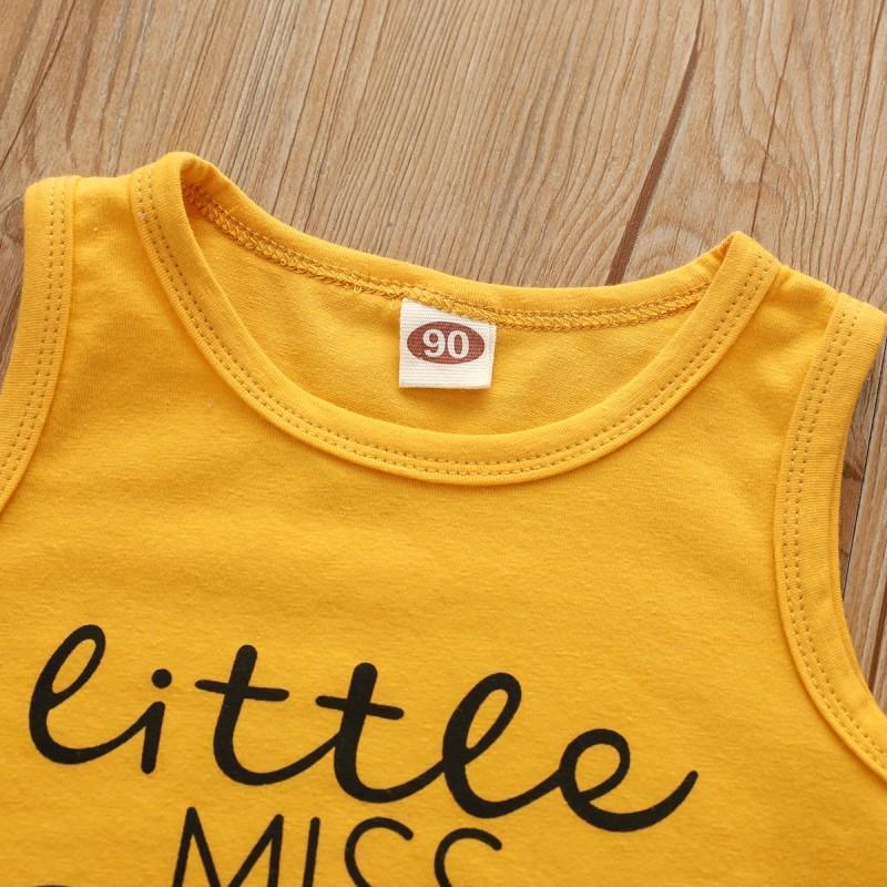 Letter Print Tank and Sunflower Print Shorts Set Wholesale children's clothing - PrettyKid