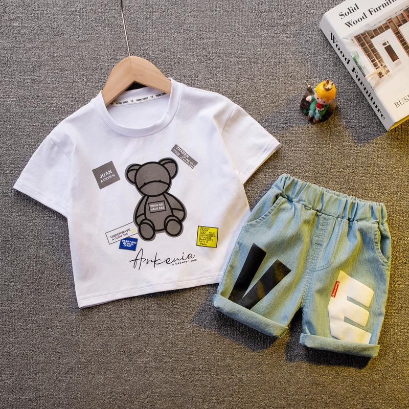 trendy baby clothes wholesale Toddler Boy Bear Pattern T-shirt & Letter Pattern Shorts - PrettyKid