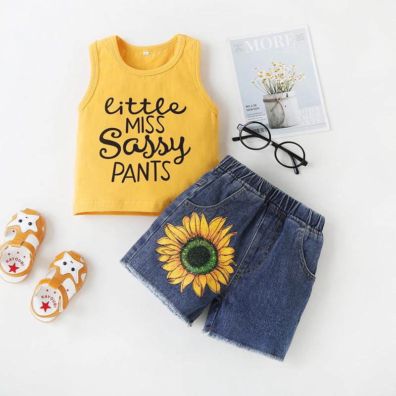 Toddler Girl Letter Print Tank & Sunflower Shorts - PrettyKid