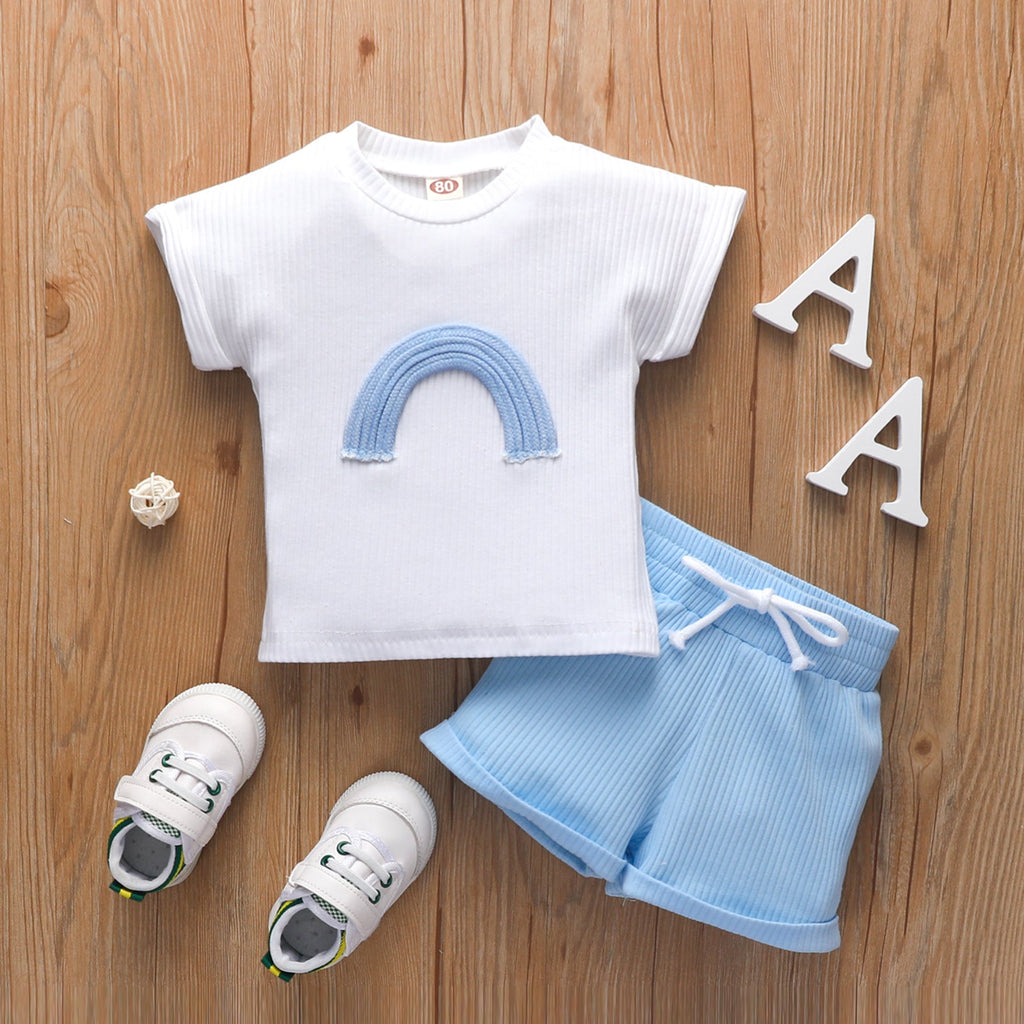 Baby Boy Rainbow Tee And Shorts Baby Clothes Set - PrettyKid