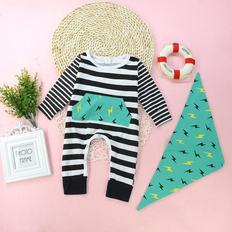 Baby Boys Striped Lightning Pattern Romper Baby Wholesales - PrettyKid