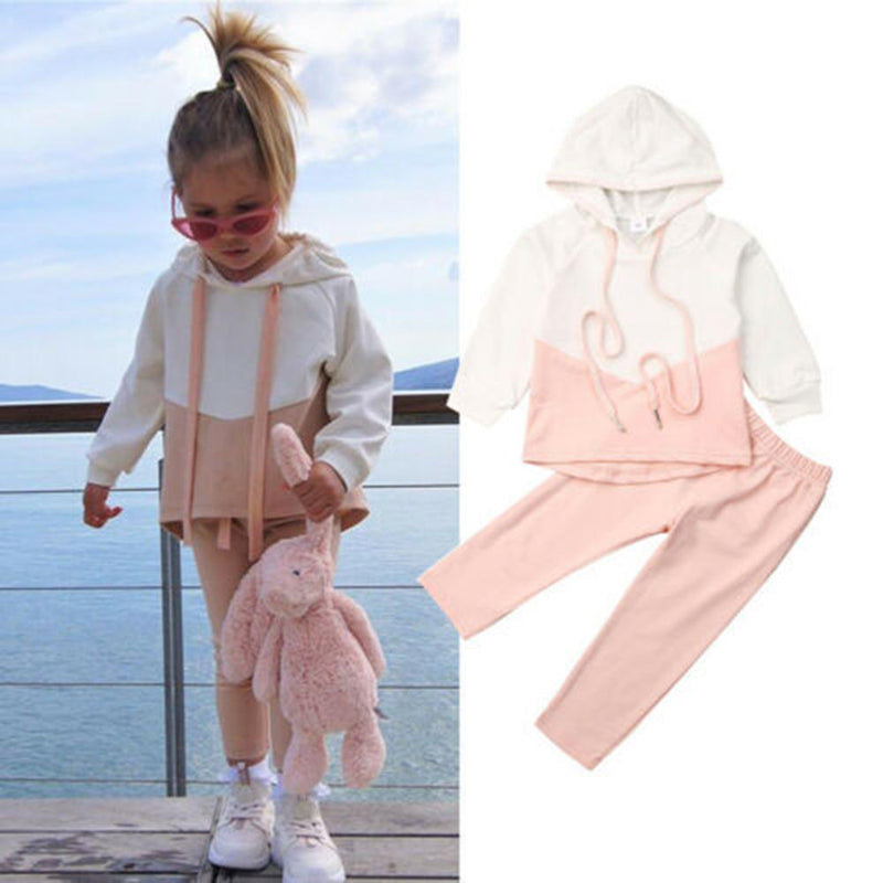 Girls Long Sleeve Hooded Casual Tops&Solid Pants Girls Clothing Wholesalers - PrettyKid