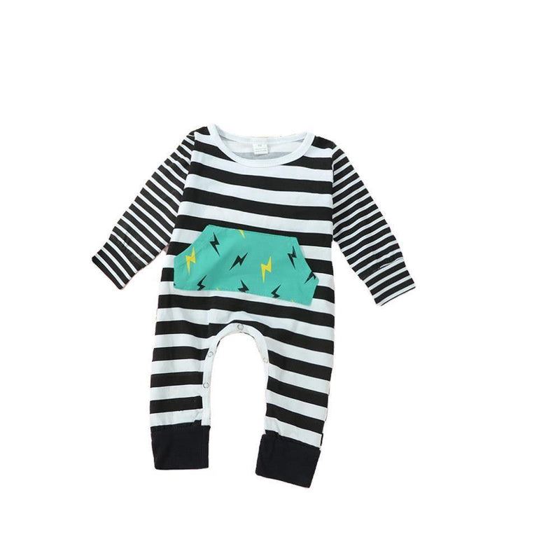 Baby Boys Striped Lightning Pattern Romper Baby Wholesales - PrettyKid