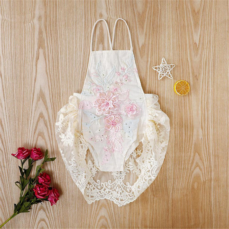 Baby Girls Flower Beaded Sling Mesh Romper Cheap Baby Clothes Online Wholesale - PrettyKid