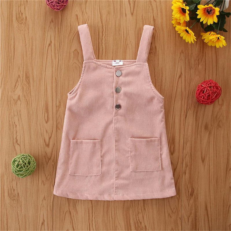 Girls Solid Color Pocket Trendy Suspender Dress Wholesale Girl clothes - PrettyKid