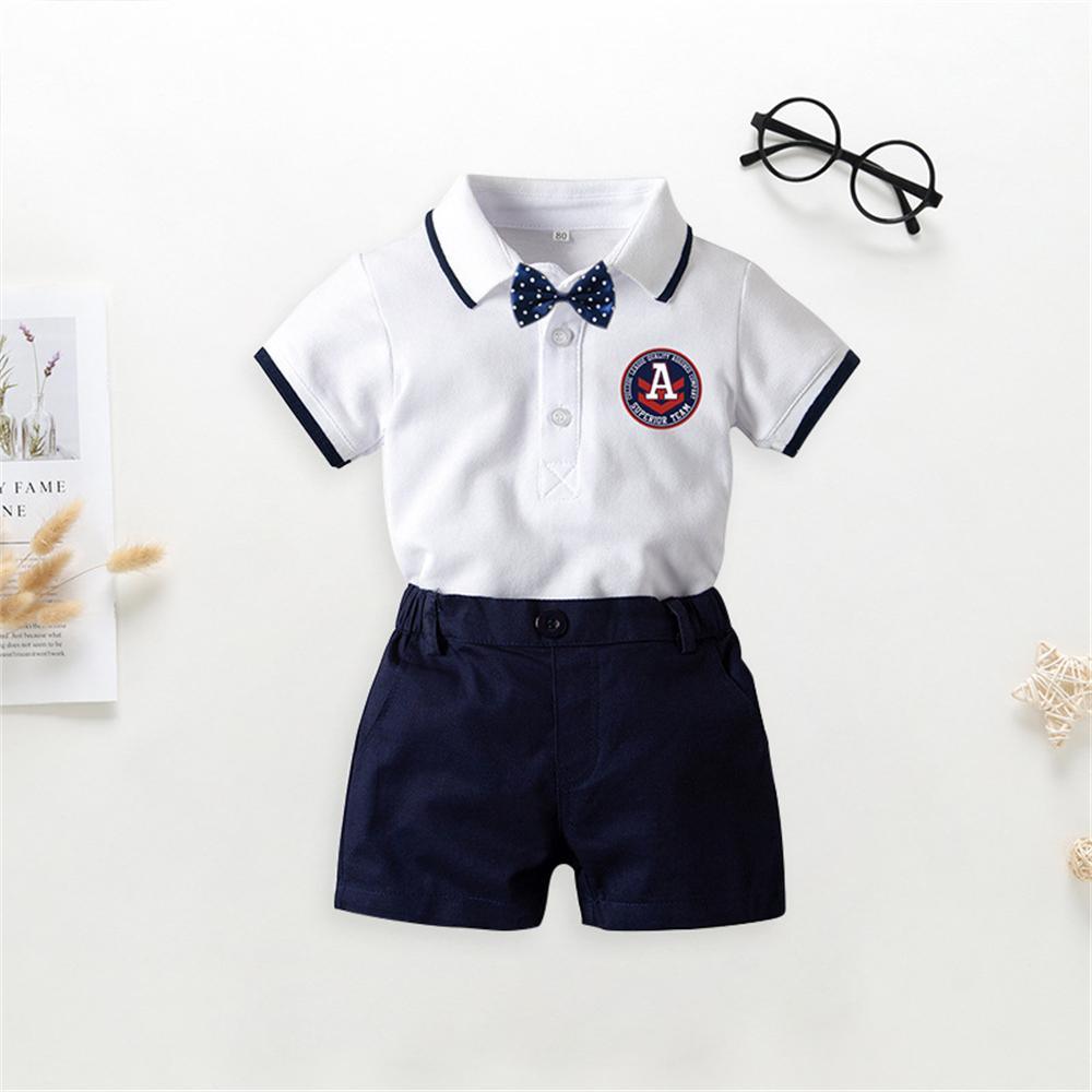 Baby Boys Short Sleeve Tie Lapel Romper & Shorts Baby Boutique Wholesale - PrettyKid