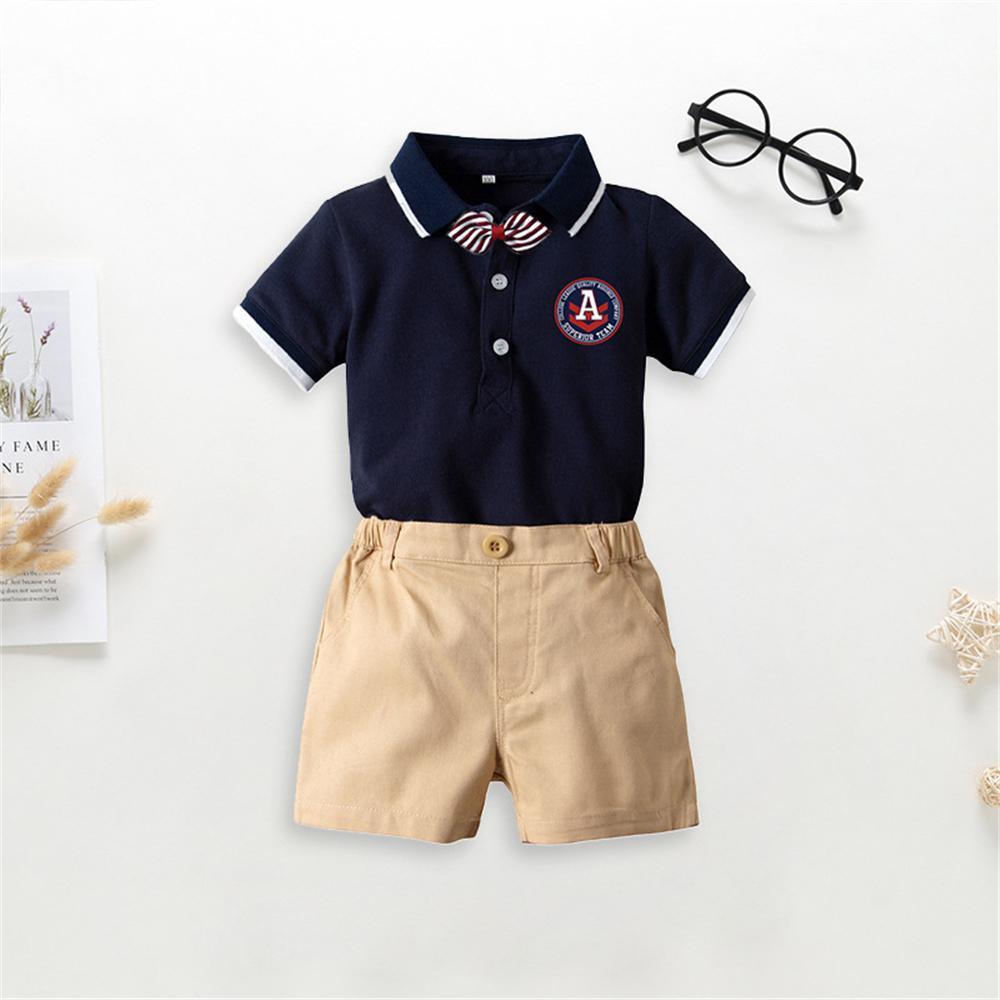 Baby Boys Short Sleeve Tie Lapel Romper & Shorts Baby Boutique Wholesale - PrettyKid