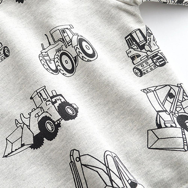 Boys Cartoon Engineering Vehicle Printed Long Sleeve Tops - PrettyKid