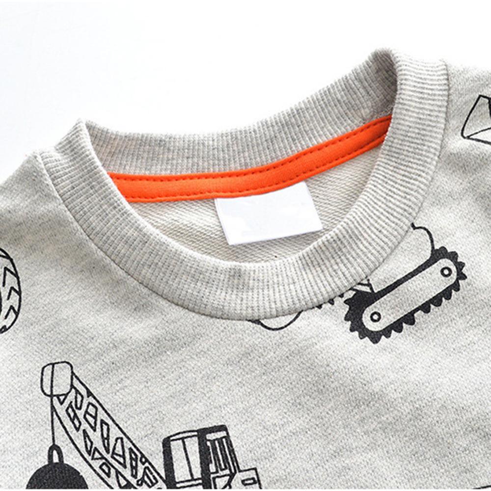 Boys Cartoon Engineering Vehicle Printed Long Sleeve Tops - PrettyKid