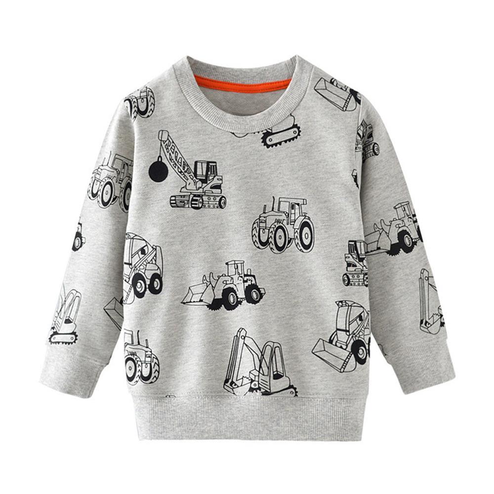 Boys Cartoon Engineering Vehicle Printed Long Sleeve Tops - PrettyKid