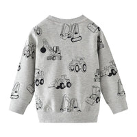 Boys Cartoon Engineering Vehicle Printed Long Sleeve Tops - PrettyKid