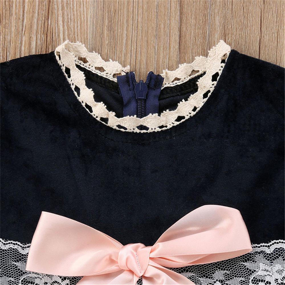 Girls Bow Decor Lace Flared Sleeve Princess Dresses - PrettyKid