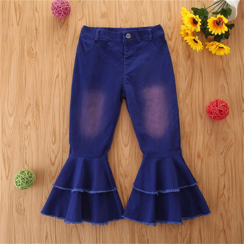 Girls Stylish Button Solid Flare Jeans Girls Clothes Wholesale - PrettyKid