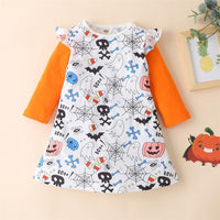 Halloween Girls Pumpkin Devil Long-Sleeved Dresses Fall Dresses - PrettyKid