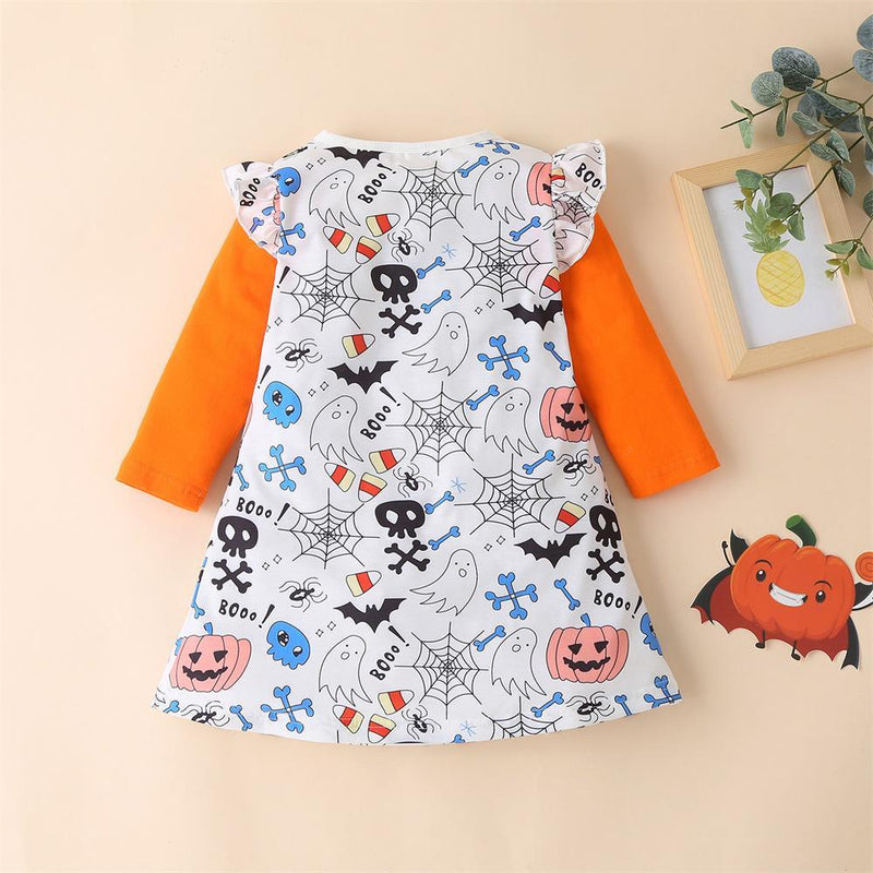 Halloween Girls Pumpkin Devil Long-Sleeved Dresses Fall Dresses - PrettyKid