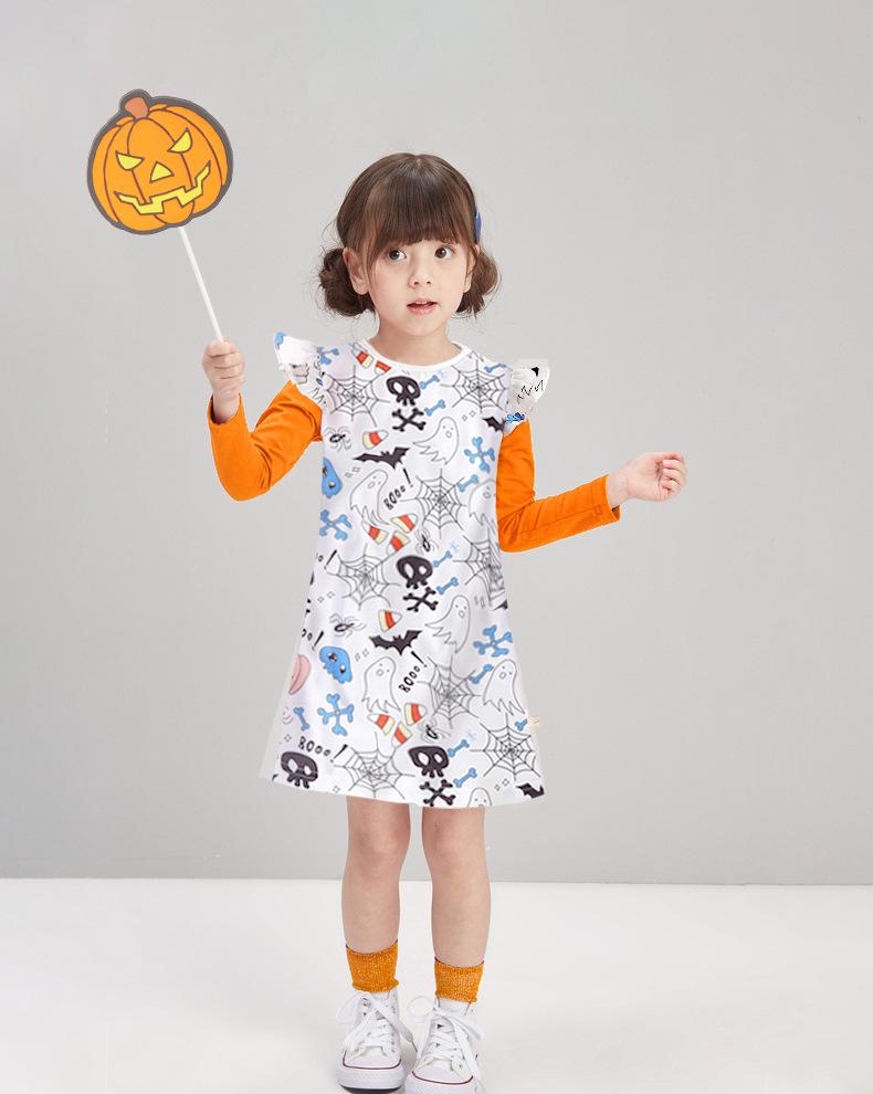 Halloween Girls Pumpkin Devil Long-Sleeved Dresses Fall Dresses - PrettyKid