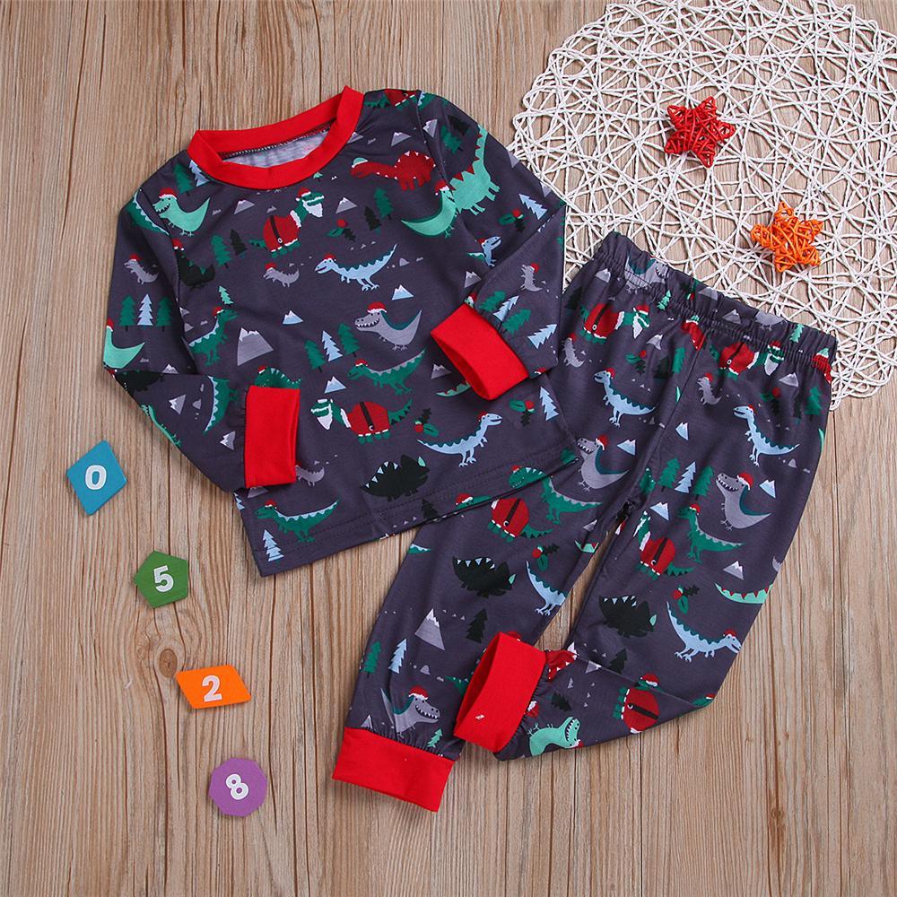 Boys Dinosaur Printed Long Sleeve Pajama Set Boy Wholesale Clothing - PrettyKid