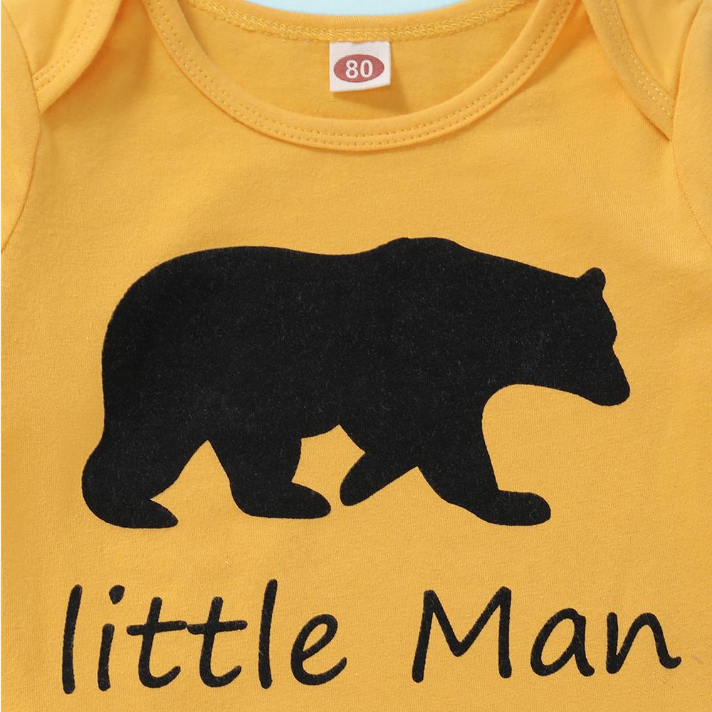 Baby Little Man Bear Printed Romper & Pants Baby Wholesale Clothing - PrettyKid