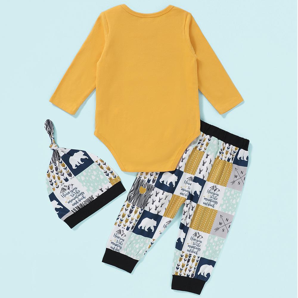 Baby Little Man Bear Printed Romper & Pants Baby Wholesale Clothing - PrettyKid