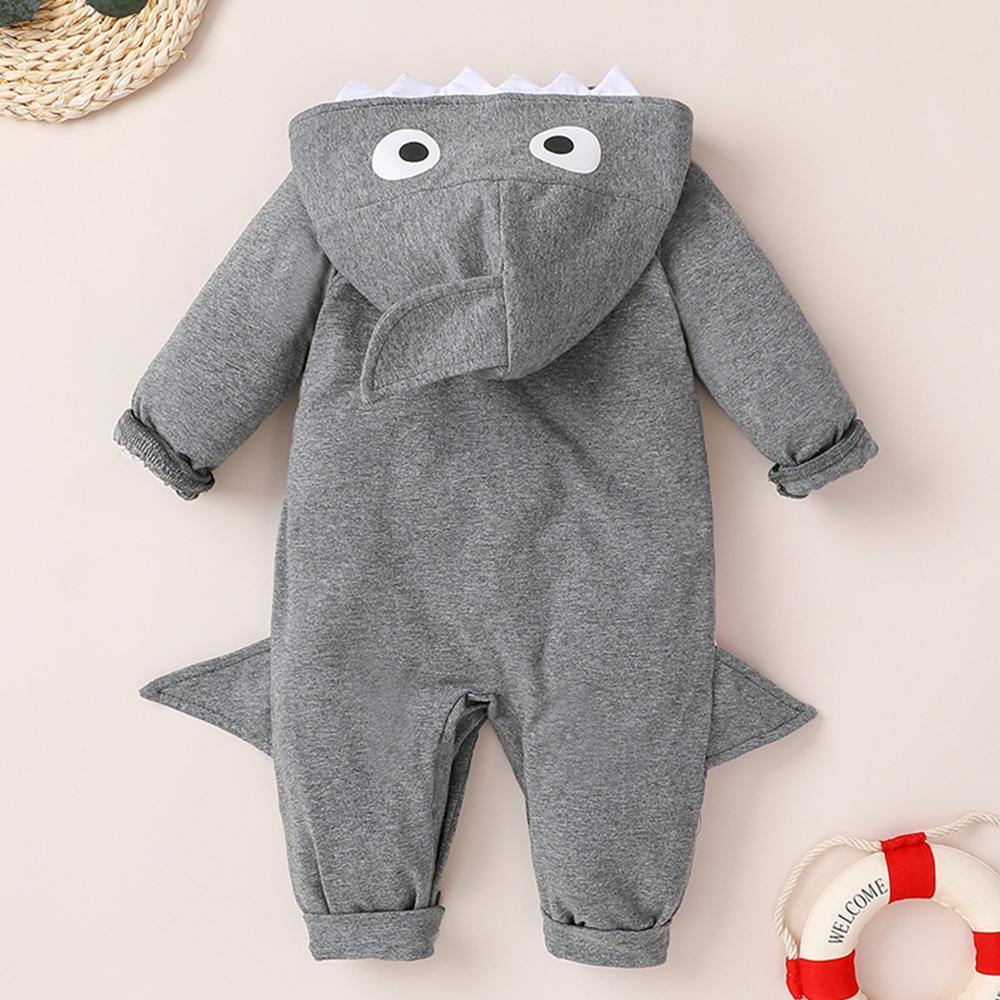 Baby Unisex Shark 3D Long Sleeve Hooded Cute Romper Wholesale Baby Boutique Items - PrettyKid