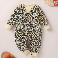 Baby Girls Crew Neck Leopard Long Sleeve Romper Baby Wholesale Clothing - PrettyKid