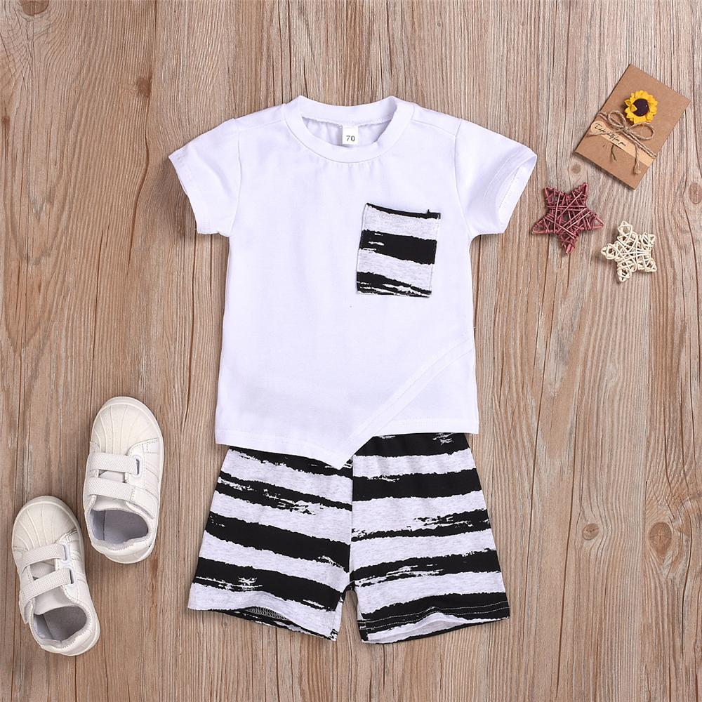 Boys Pocket Striped Short Sleeve Top & Shorts Wholesale Boy Suit - PrettyKid