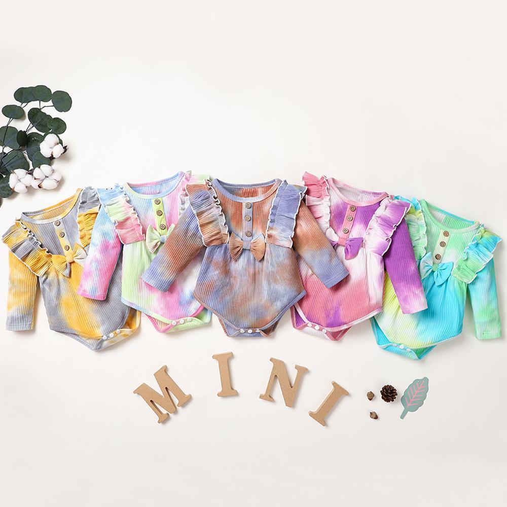 Baby Girl Long Sleeve Tie-dye Bow Decor Long Sleeve Romper Baby Clothing Warehouse - PrettyKid