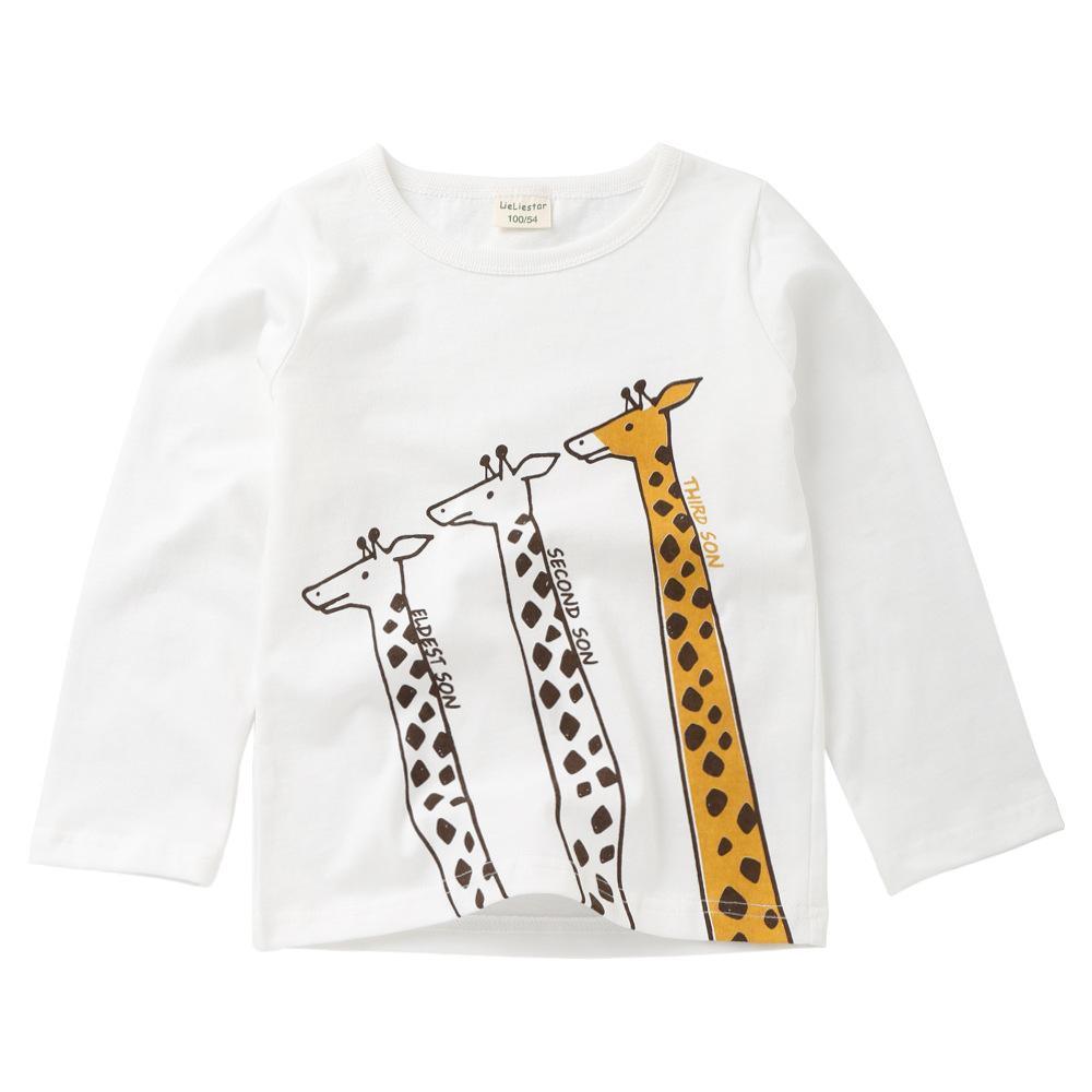 Unisex Giraffe Printed Long Sleeve Cartoon Top Wholesale Kids Clothing Distributors - PrettyKid