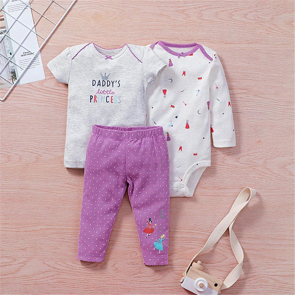 Baby Unisex 3-Piece Cartoon Printed Short Sleeve Top & Long Sleeve Romper & Pants Baby Wholesales - PrettyKid