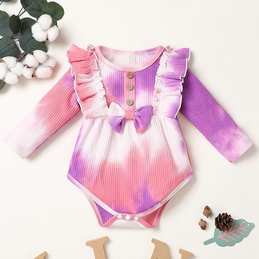 Baby Girl Long Sleeve Tie-dye Bow Decor Long Sleeve Romper Baby Clothing Warehouse - PrettyKid