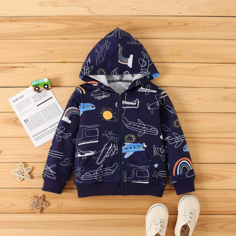 Kid Boys Plant Printed Hooded Coat Wholesale Boys Boutique Clothing - PrettyKid