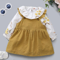 Baby Girls Floral Long Sleeve Doll Collar Top & Suspender Skirt Baby Clothing In Bulk - PrettyKid