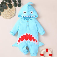 Baby Unisex Shark 3D Long Sleeve Hooded Cute Romper Wholesale Baby Boutique Items - PrettyKid