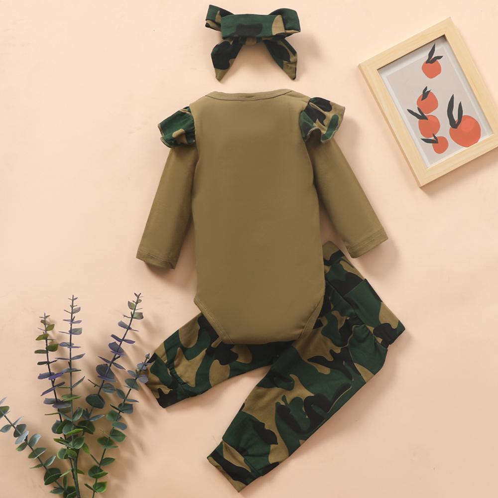 Baby Daddy's Little Girl Camo Long Sleeve Romper & Pants & Headband Baby Outfits - PrettyKid