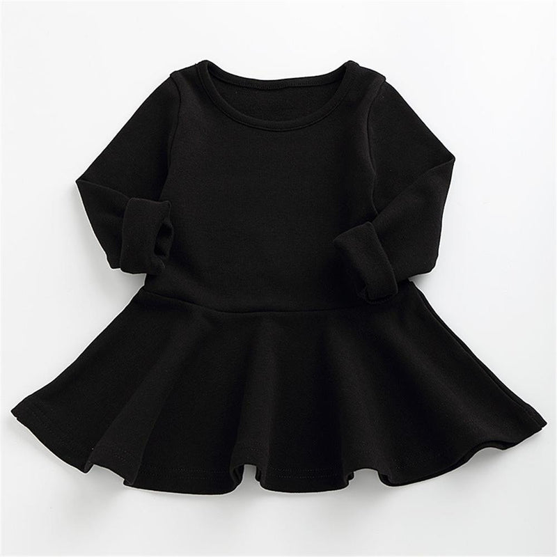 Girls Solid Color Long Sleeve Ruffled Bottoming Dress Girls Clothing Wholesalers - PrettyKid