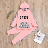 Girls Sassy Leopard Hooded Long Sleeve Top & Pants Girls Boutique Clothes Wholesale - PrettyKid