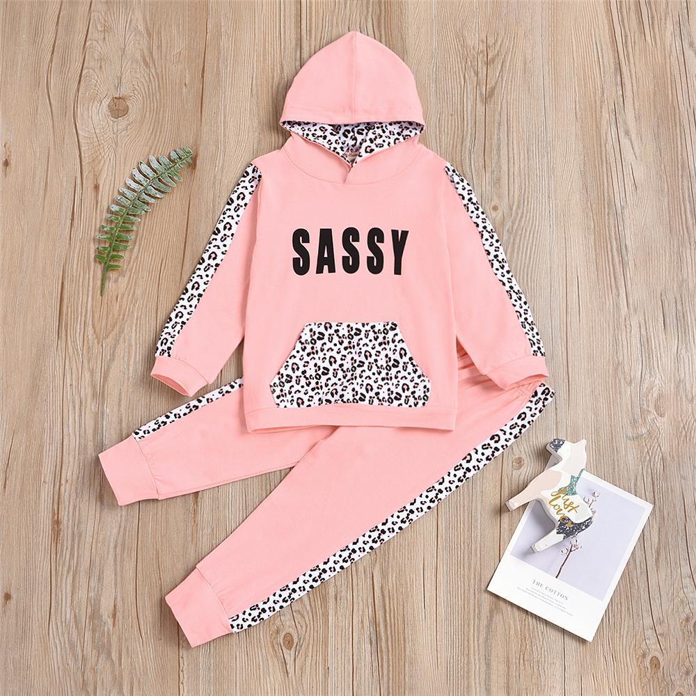 Girls Sassy Leopard Hooded Long Sleeve Top & Pants Girls Boutique Clothes Wholesale - PrettyKid
