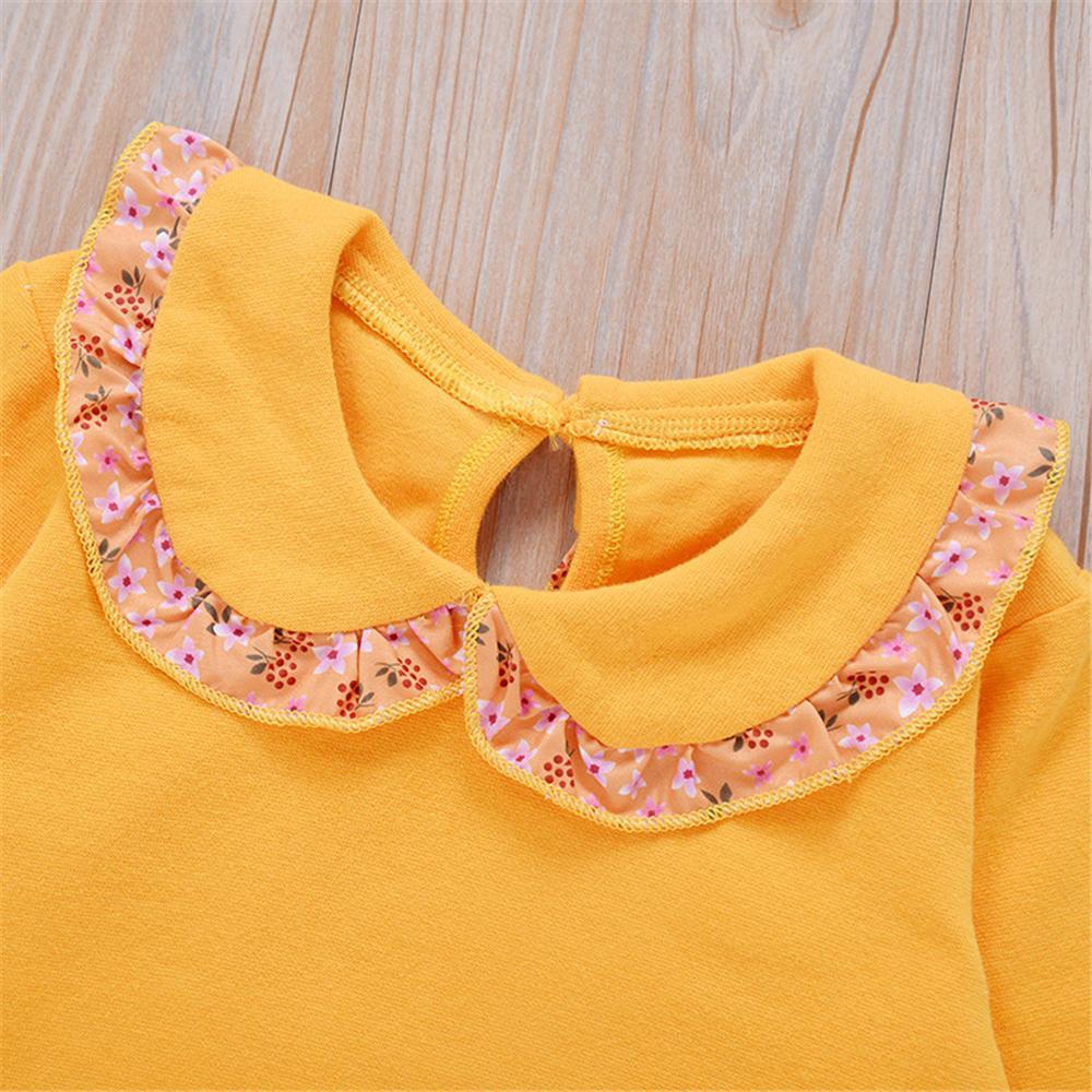 Girls Floral Printed Doll Collar Long Sleeve Splicing Dress Girls Clothing Wholesale - PrettyKid