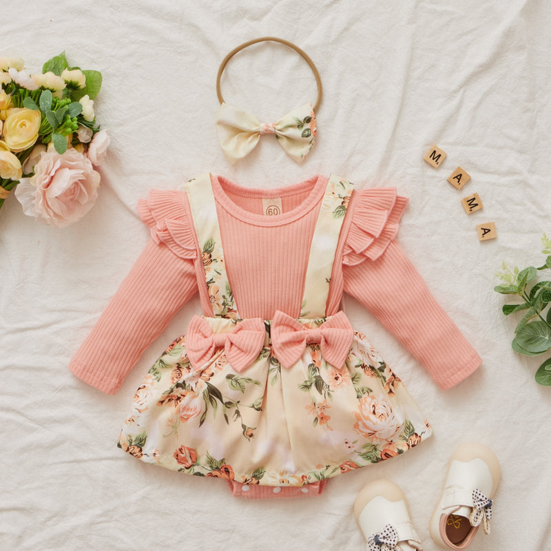 Baby Girl Floral Print Bodysuit Wholesale Baby Clothes - PrettyKid