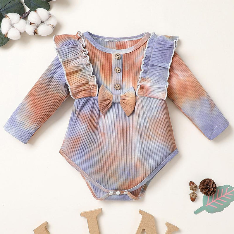 Baby Girl Long Sleeve Tie-dye Bow Decor Long Sleeve Romper Baby Clothing Warehouse - PrettyKid