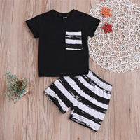 Boys Pocket Striped Short Sleeve Top & Shorts Wholesale Boy Suit - PrettyKid