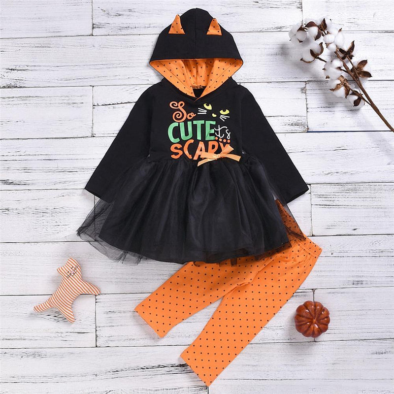 Girls Halloween Letter Long Sleeve Cosplay Dress & Pants Toddler Clothing Wholesale - PrettyKid