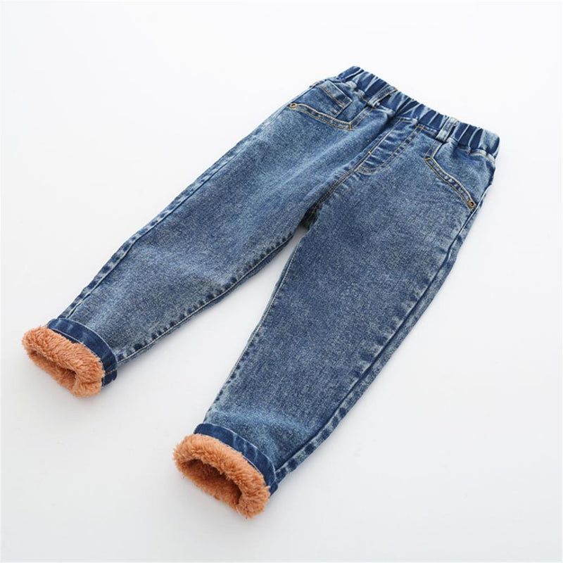 Boys Solid Color Pocket Elastic Waist Warm Jeans Wholesale Kids Jeans - PrettyKid