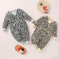 Baby Girls Crew Neck Leopard Long Sleeve Romper Baby Wholesale Clothing - PrettyKid