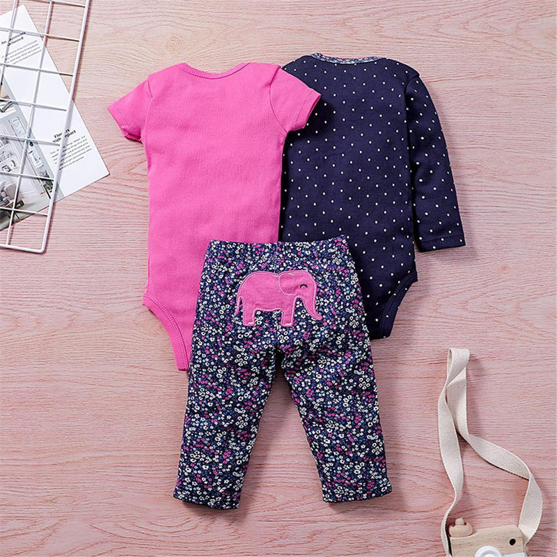 Baby Unisex Printed Short-sleeve Romper & Long-sleeve Romper & Pants Baby Outfits - PrettyKid