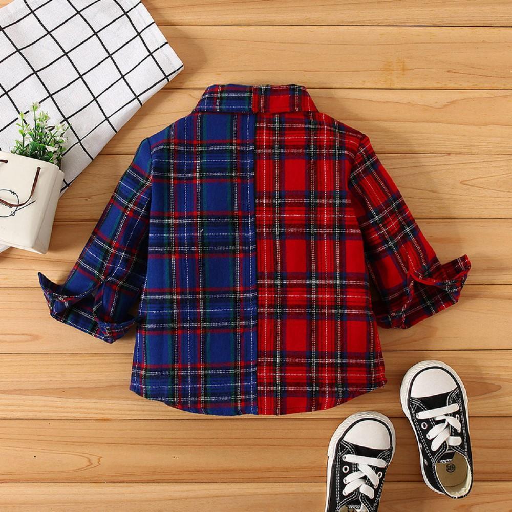 Boys Lattice Two-color Lapel Shirt Boys Wholesale - PrettyKid