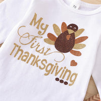 Baby Girls Turkey Thanksgiving Printed Romper & Skirt & Headband Baby Clothes Vendors - PrettyKid