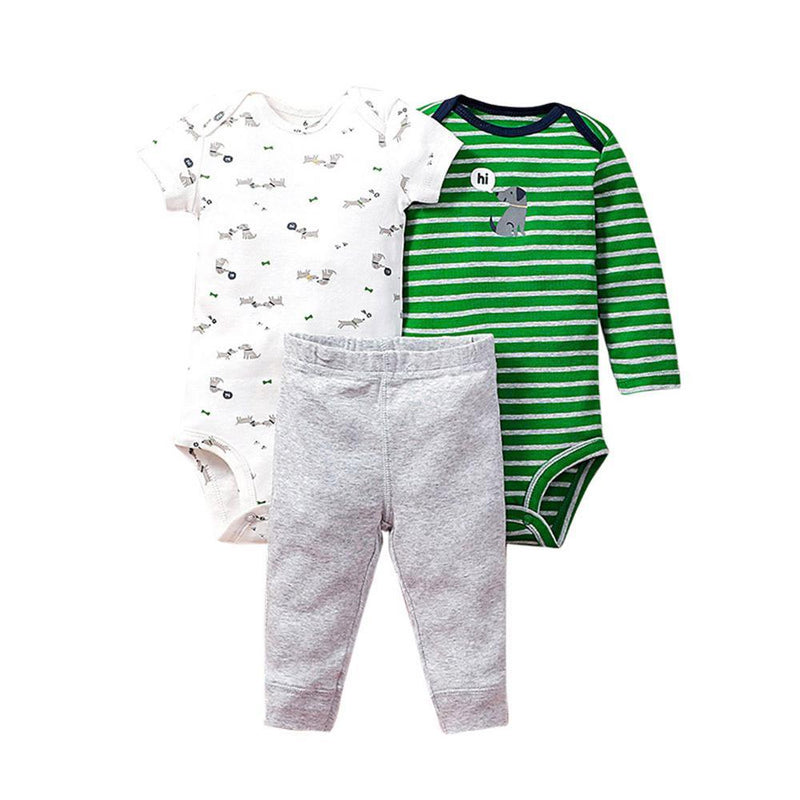 Baby Unisex Printed Short-sleeve Romper & Long-sleeve Romper & Pants Baby Outfits - PrettyKid