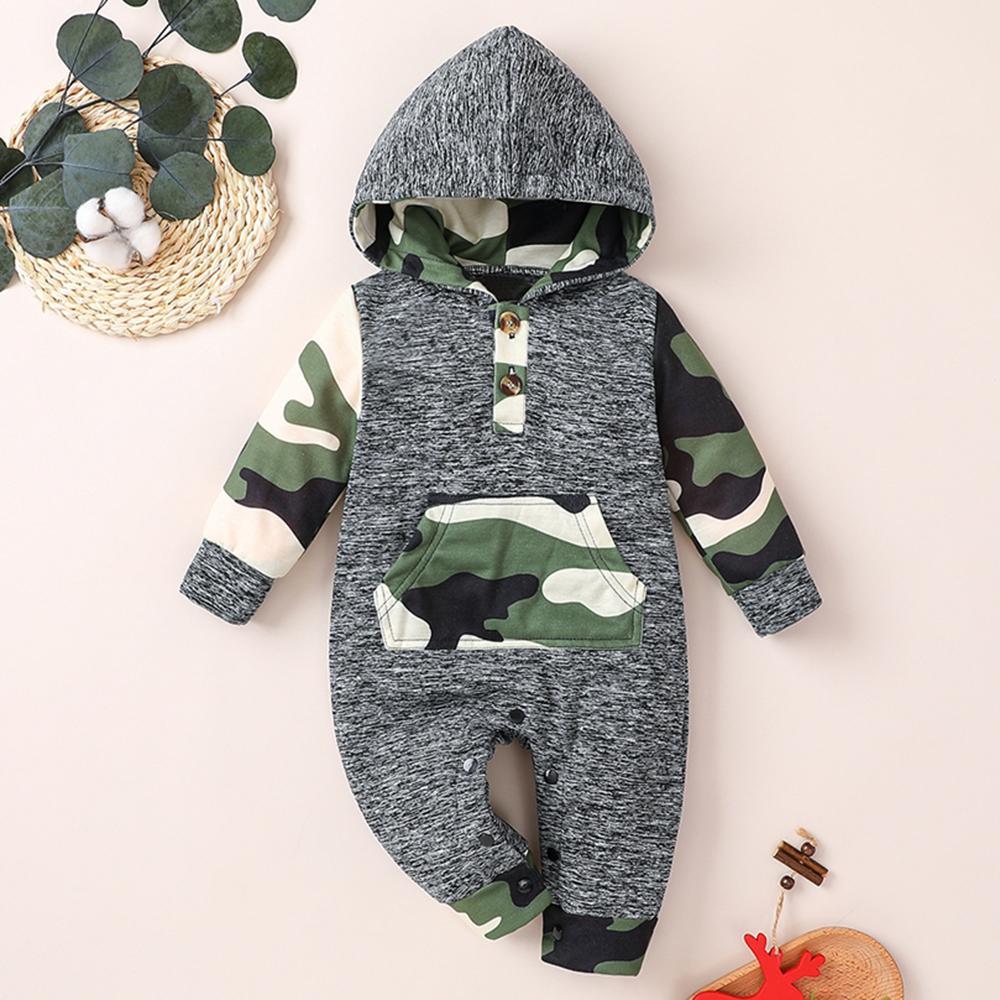 Baby Unisex Hooded Plaid Camo Long-sleeve Casual Romper Newborn Baby Clothes Wholesale - PrettyKid