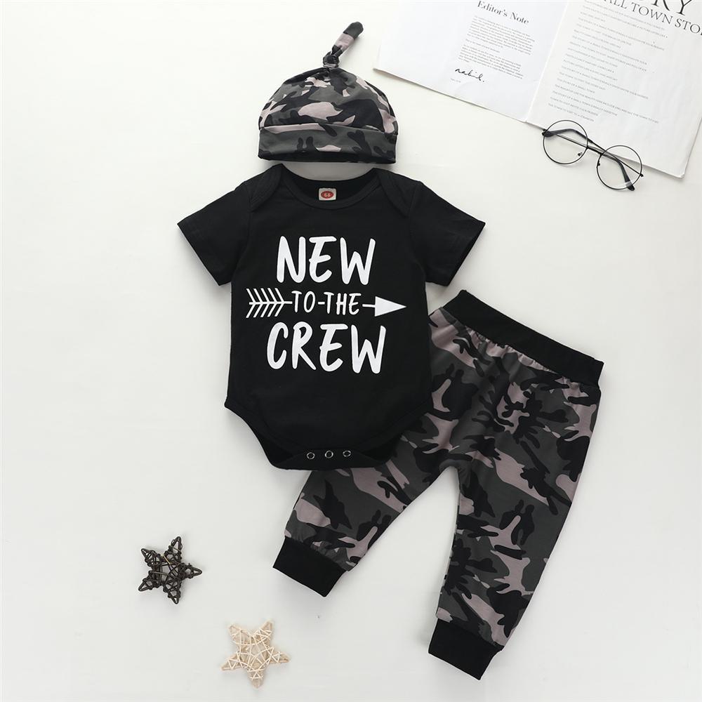 Baby Boy New To Crew Short Sleeve Top & Camo Pants & Hat - PrettyKid